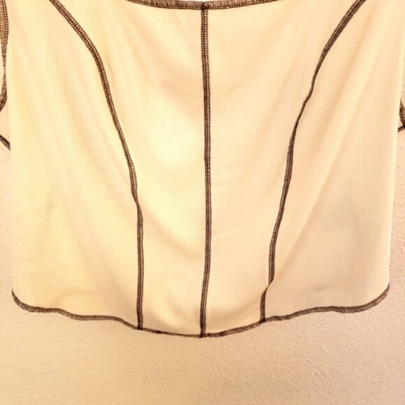 And Now This Cream Brown Trimmed Corset Style Crop Top Size Jr. Plus 2X NWT - Picture 4 of 9